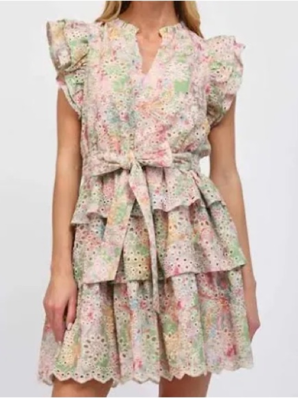 Fate Floral Eyelet Lace Dress with belt sz medium